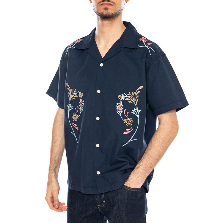 SS W Resort Shirt Navy Floral Blue - Camicia Maniche Corte Uomo Blu 112378101 BL WRANGLER 