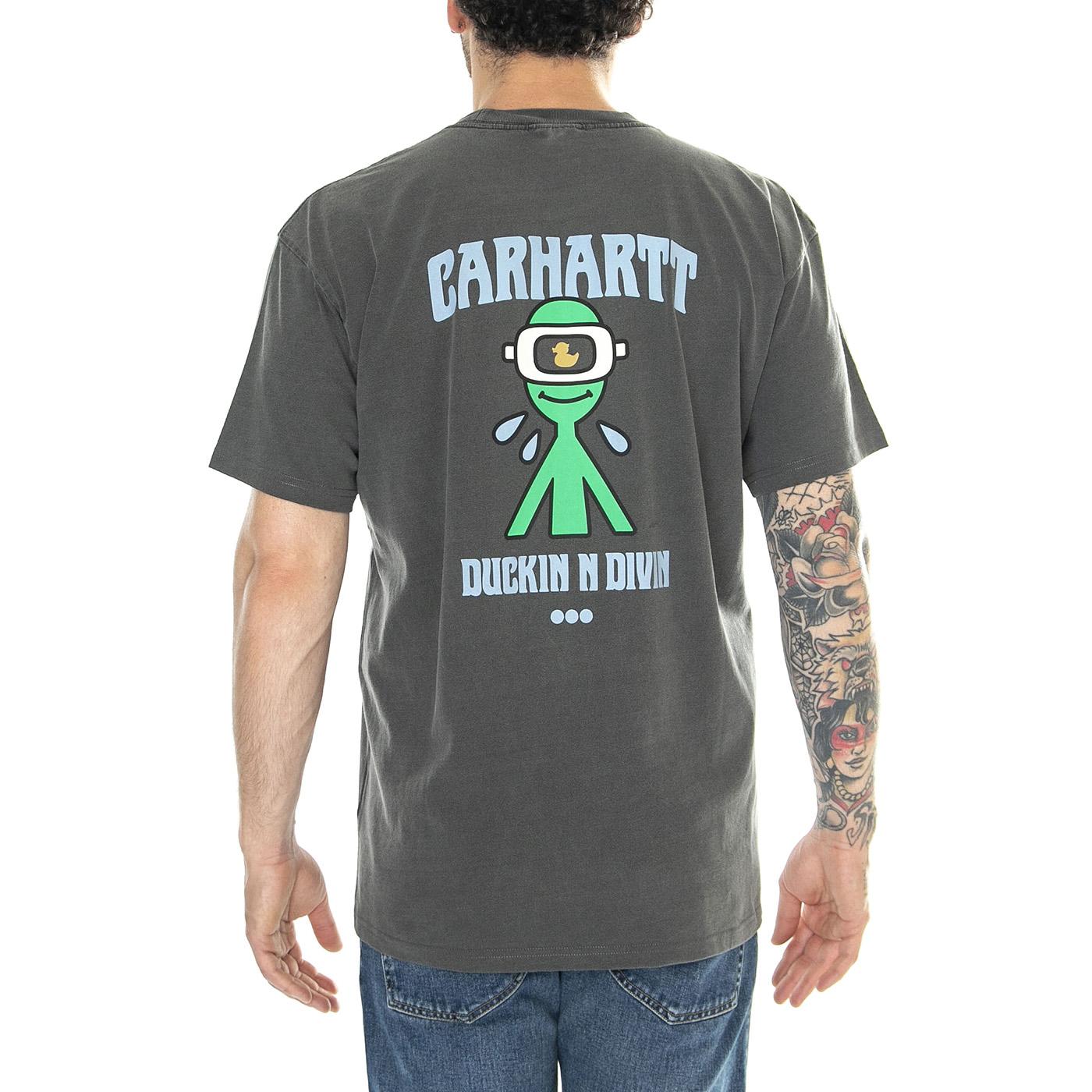 S/S Duckin' T-Shirt Black /garment dyed - Maglietta Girocollo Uomo Nera I033171.89GD  CARHARTT WIP 
