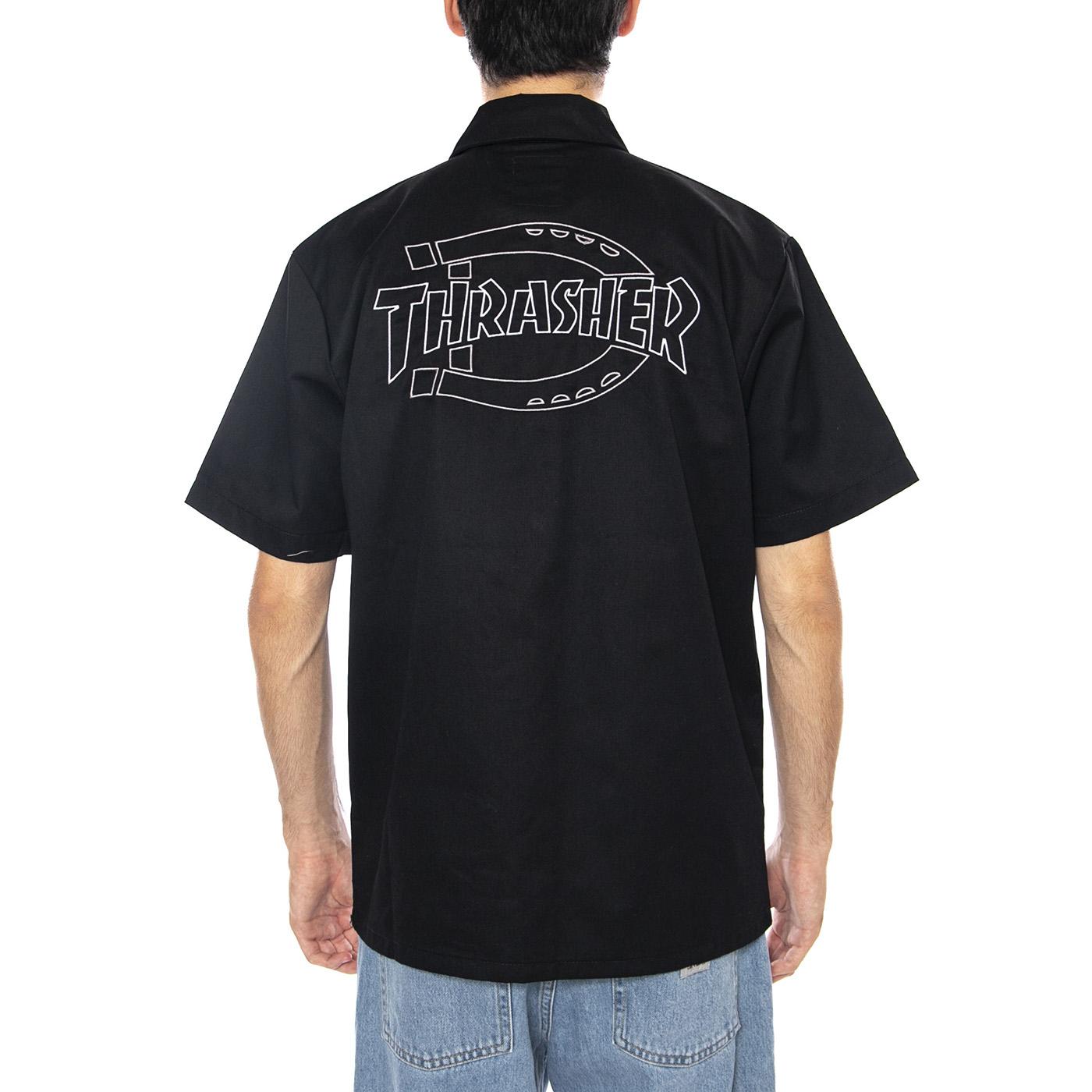 THRASHER X DICKIES Work Shirt Black - Camicia Maniche Corte Uomo Nera DK0A88HTBLK1 . DICKIES 
