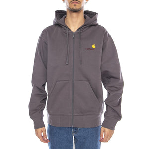 Hooded American Script Jacket Porphyry - Felpa con Cappuccio Uomo Grigia I033063.33CXX . CARHARTT WIP 