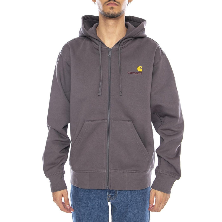 Hooded American Script Jacket Porphyry - Felpa con Cappuccio Uomo Grigia I033063.33CXX . CARHARTT WIP 