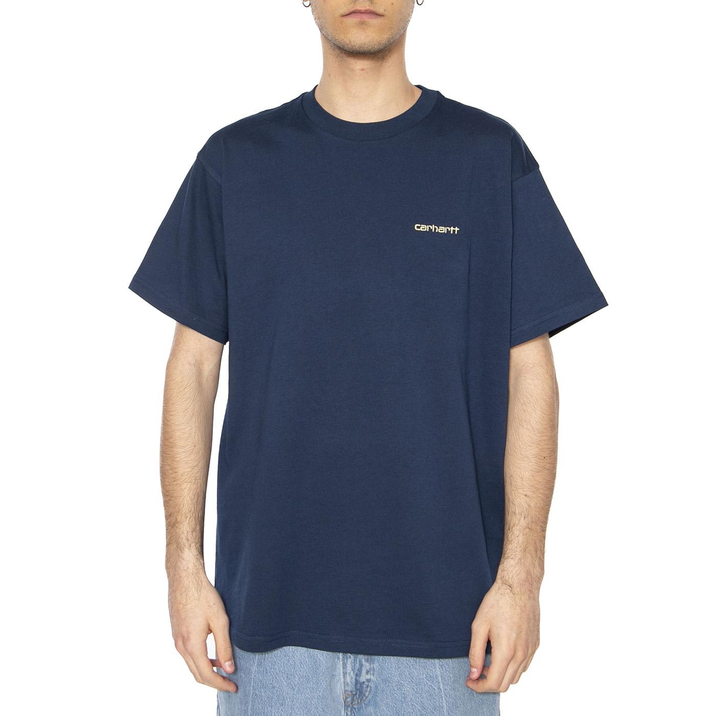 S/S Script Embroidery T-Shirt Ink / Air Yellow - Maglietta Girocollo Uomo Blu I030435.2QFXX  CARHARTT WIP 