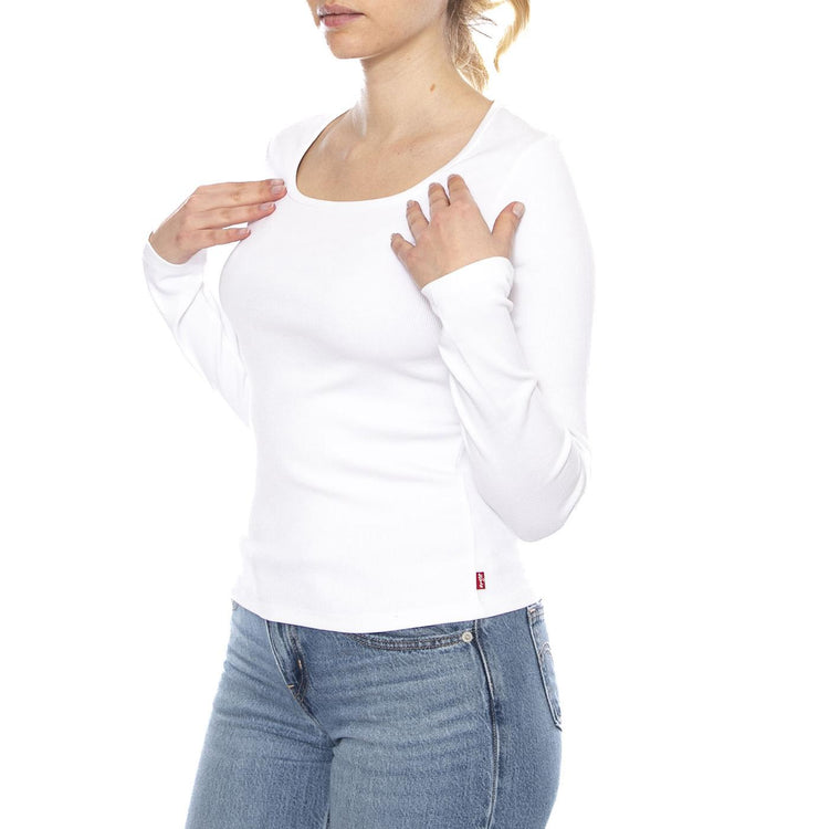 Essential Sqrd Neck Long Sleeve - Bright White Rib - Maglietta Girocollo Maniche Lunghe Donna Bianca 005IO 0005 LEVIS 