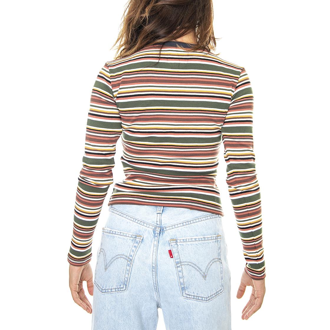 Crown Stripe Jersey L/S Top Brick - Maglietta Girocollo Maniche Lunghe Donna Multicolore WKN0060-BRICK  HUF 