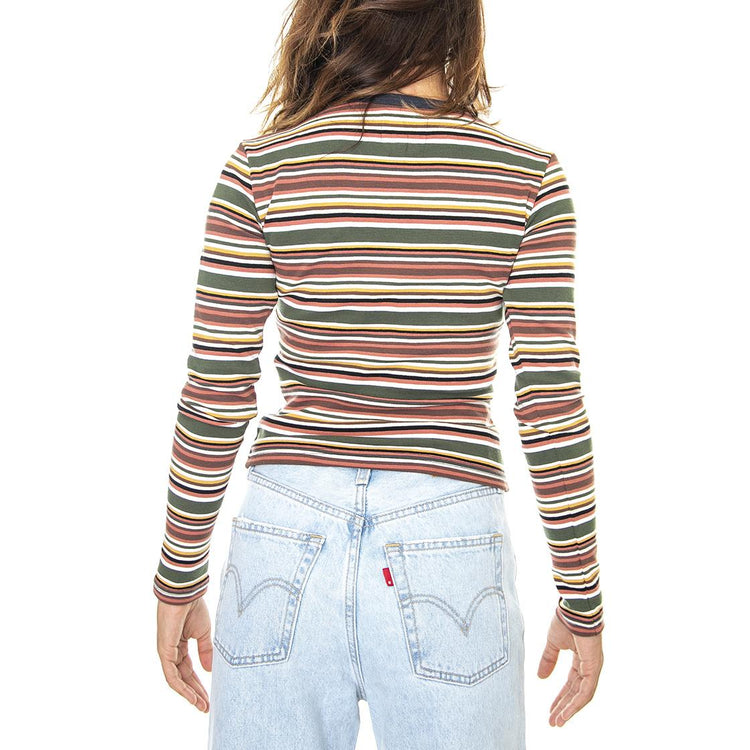 Crown Stripe Jersey L/S Top Brick - Maglietta Girocollo Maniche Lunghe Donna Multicolore WKN0060-BRICK  HUF 