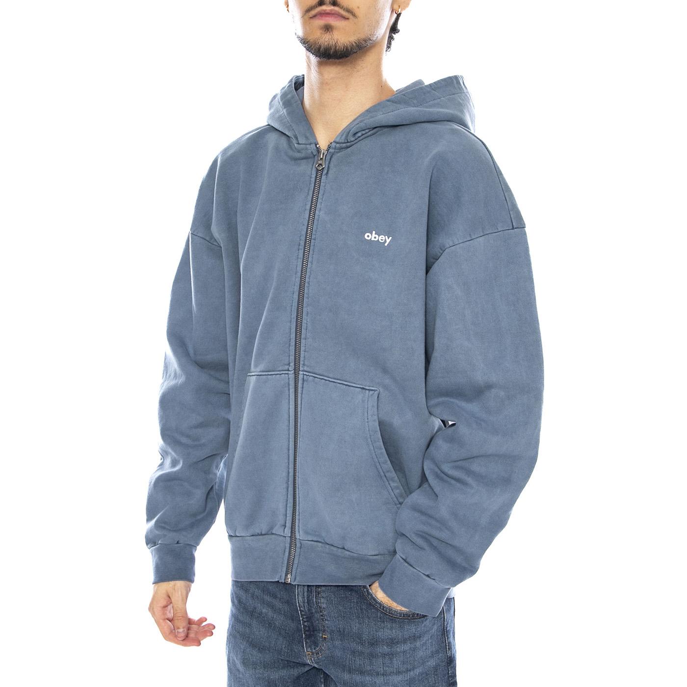 Lowercase Pigment Zip Hood Fleece Turquoise - Felpa con Cappuccio Uomo Verde 112460019 COE OBEY 
