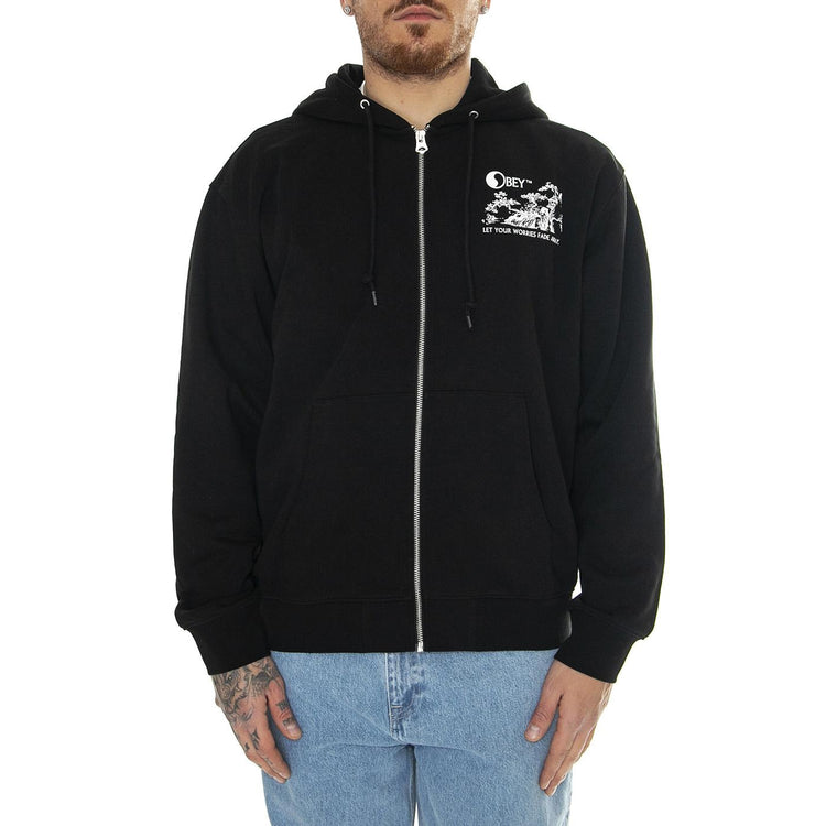 Obey Let Your Worries Fade Away Box Fit Premium Zip Hooded F Black - Felpa con Cappuccio Uomo Nera 117483721-BLK  OBEY 