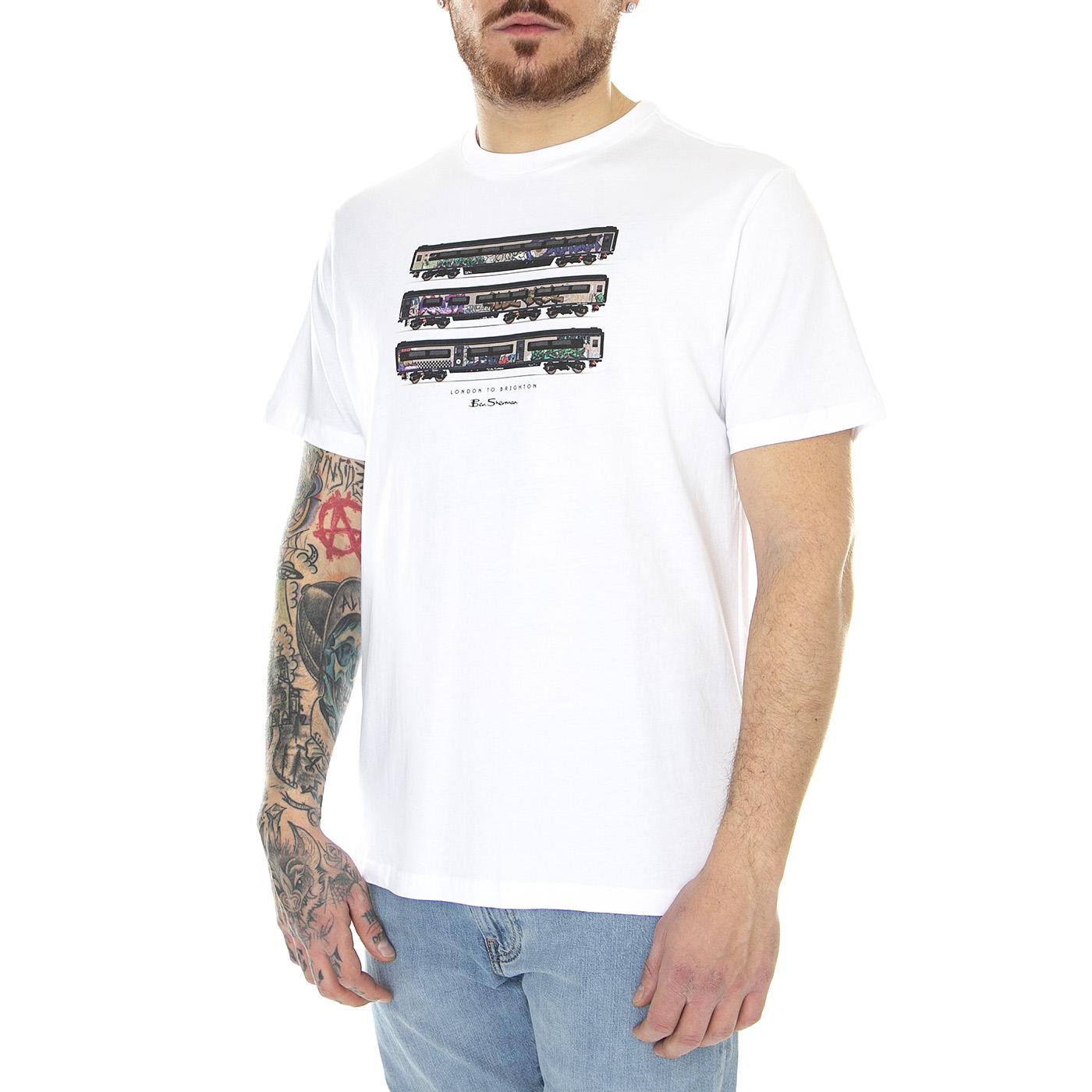 Train Stack Tee White - Maglietta Girocollo Uomo Bianca 65584-010  BEN SHERMAN 