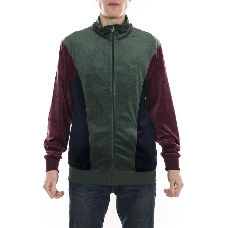 VELOUR PANELED TRACK JACKET GREEN 115393-GREEN  STUSSY 