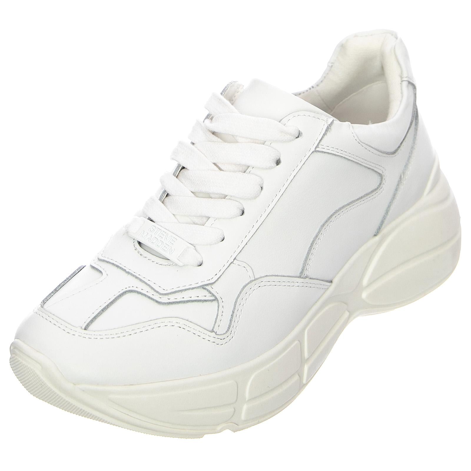 Womens Memory Shoes - White Leat - Scarpe Stringate Profilo Basso Donna Bianche MEMO01S1  STEVE MADDEN 