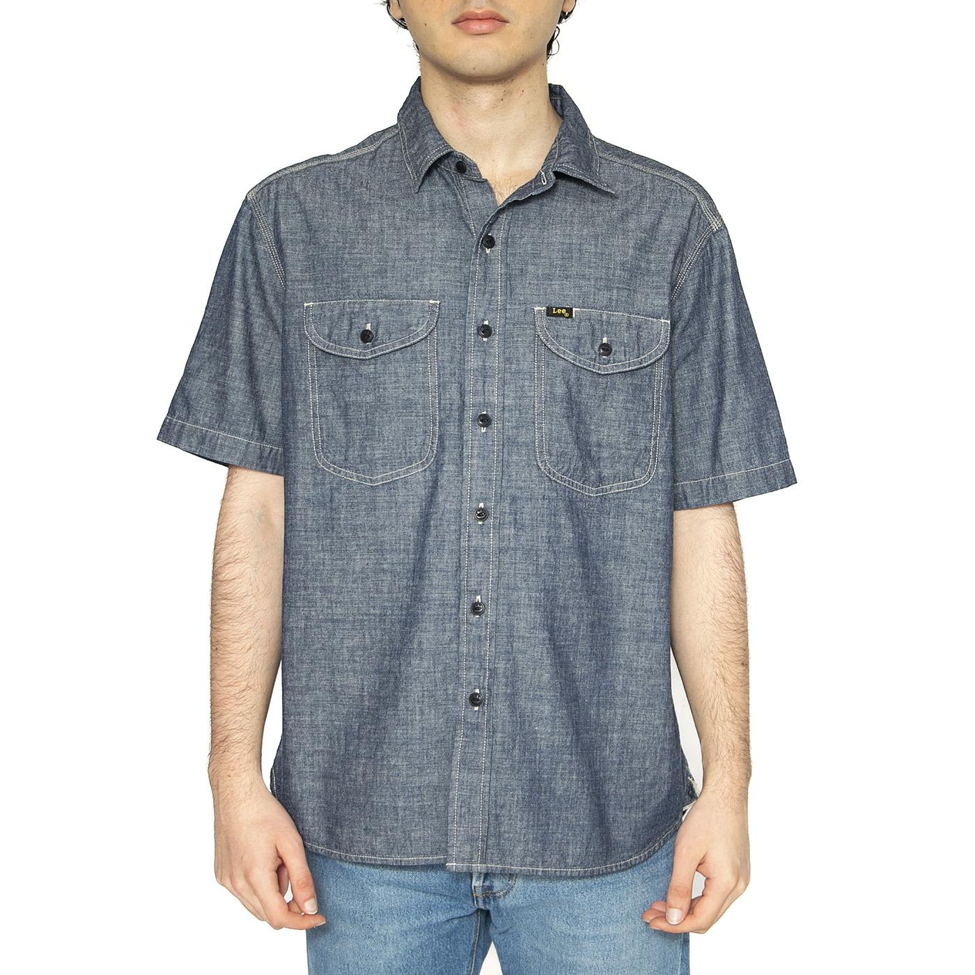 101 SS Worker Shirt Rinse Chambray - Camicia Maniche Corte Uomo Blu 112364203  LEE 