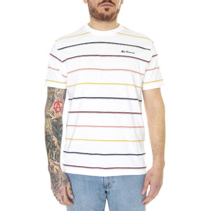 Fine Stripe Tee White - Maglietta Girocollo Uomo Bianca / Multicolore 66884-010  BEN SHERMAN 