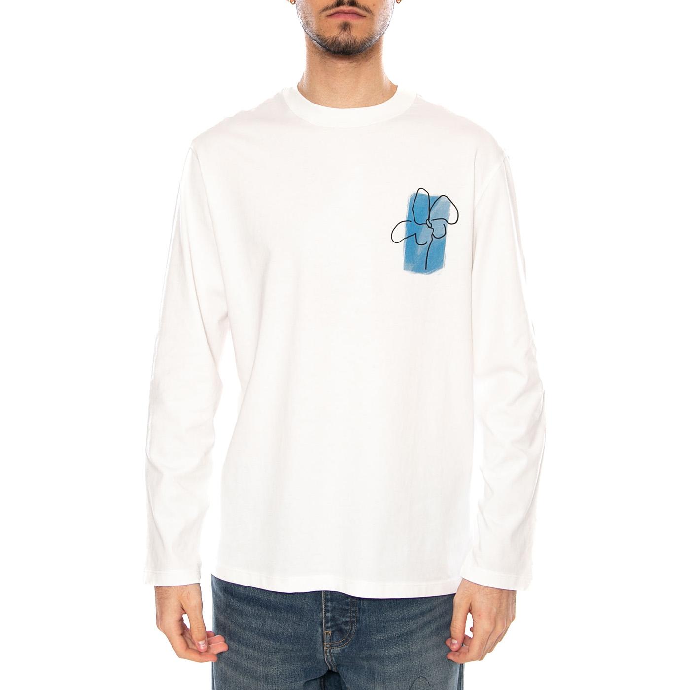FLOWER POT BLUE EMILIO R TEE WHITE - Maglietta Girocollo Maniche Lunghe Uomo Bianca MTS00501 WHT THINKING MU 