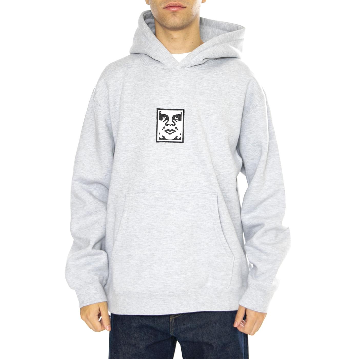 Icona Extra Heavy Hood Fleece Heather Grey - Felpa con Cappuccio Uomo Grigia 112470148-HEA  OBEY 