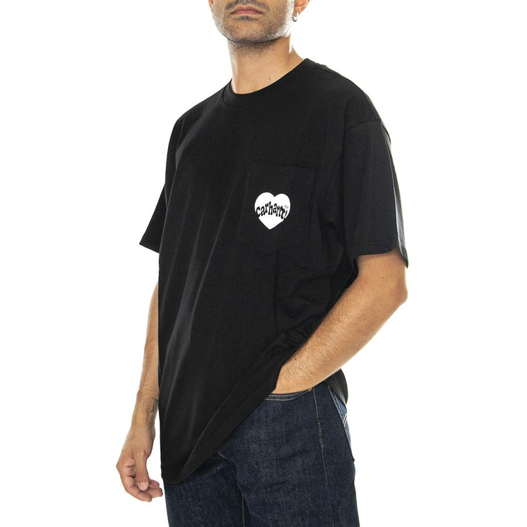 S/S Amour Pocket T-Shirt Black / White - Maglietta Girocollo Uomo Nera I033675.0D2XX  CARHARTT WIP 