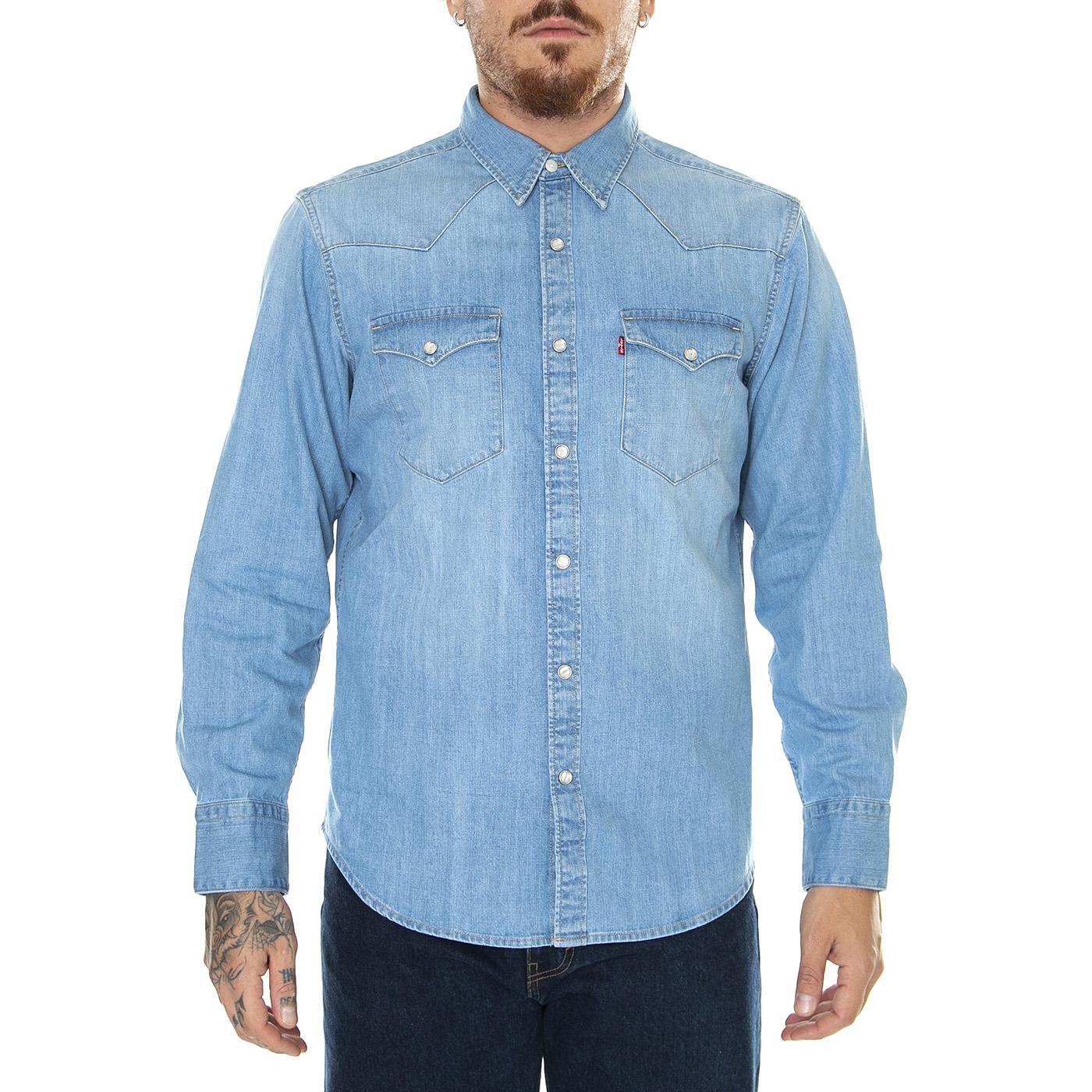 M' Barstow Western Standard Eesta Noche Light Indigo Worn In - Camicia Uomo Denim Jeans Blu 85744-0047  LEVIS 