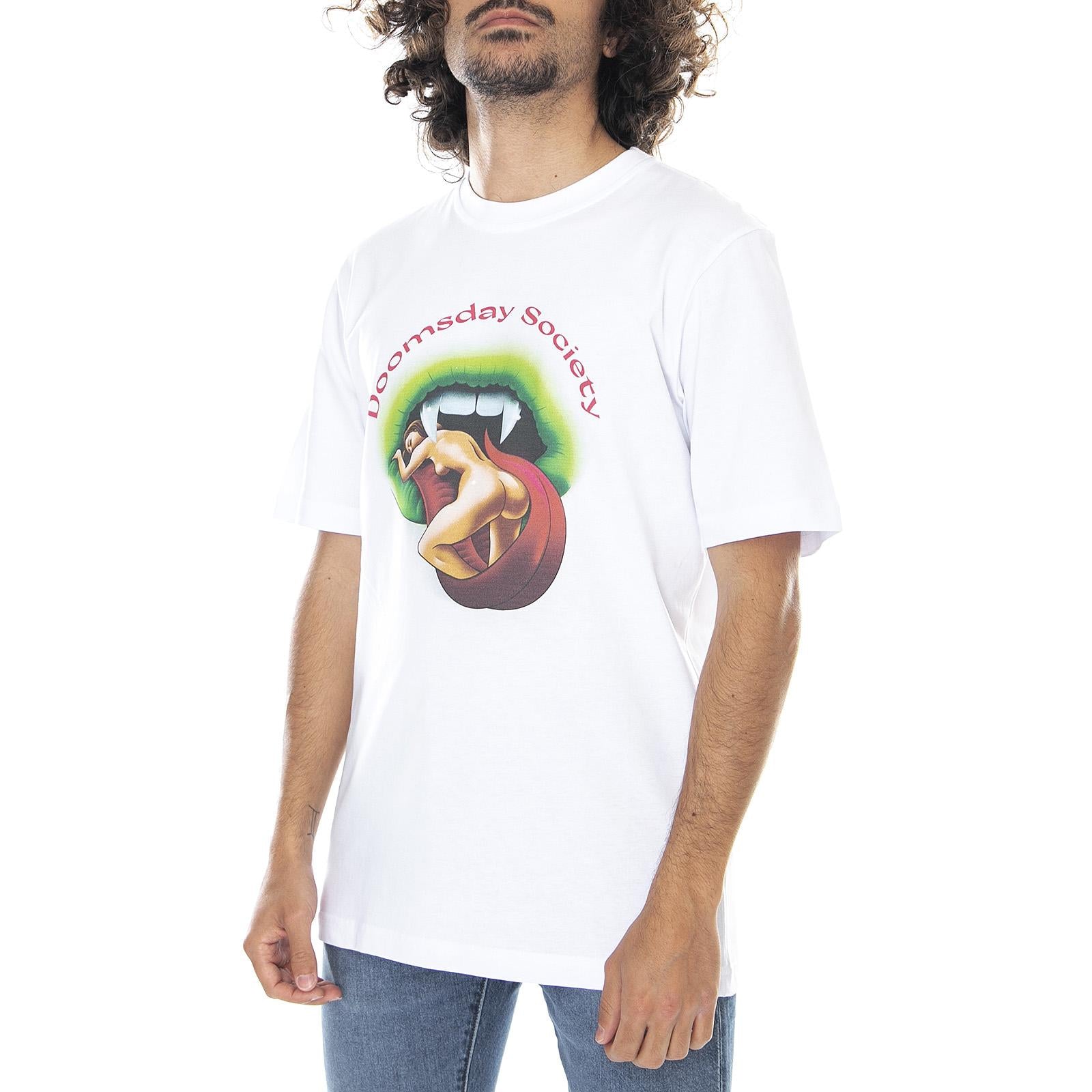 Mens Wet Tongue T-Shirt - White - Maglietta Girocollo Uomo Bianca 0255WHT . DOOMSDAY 