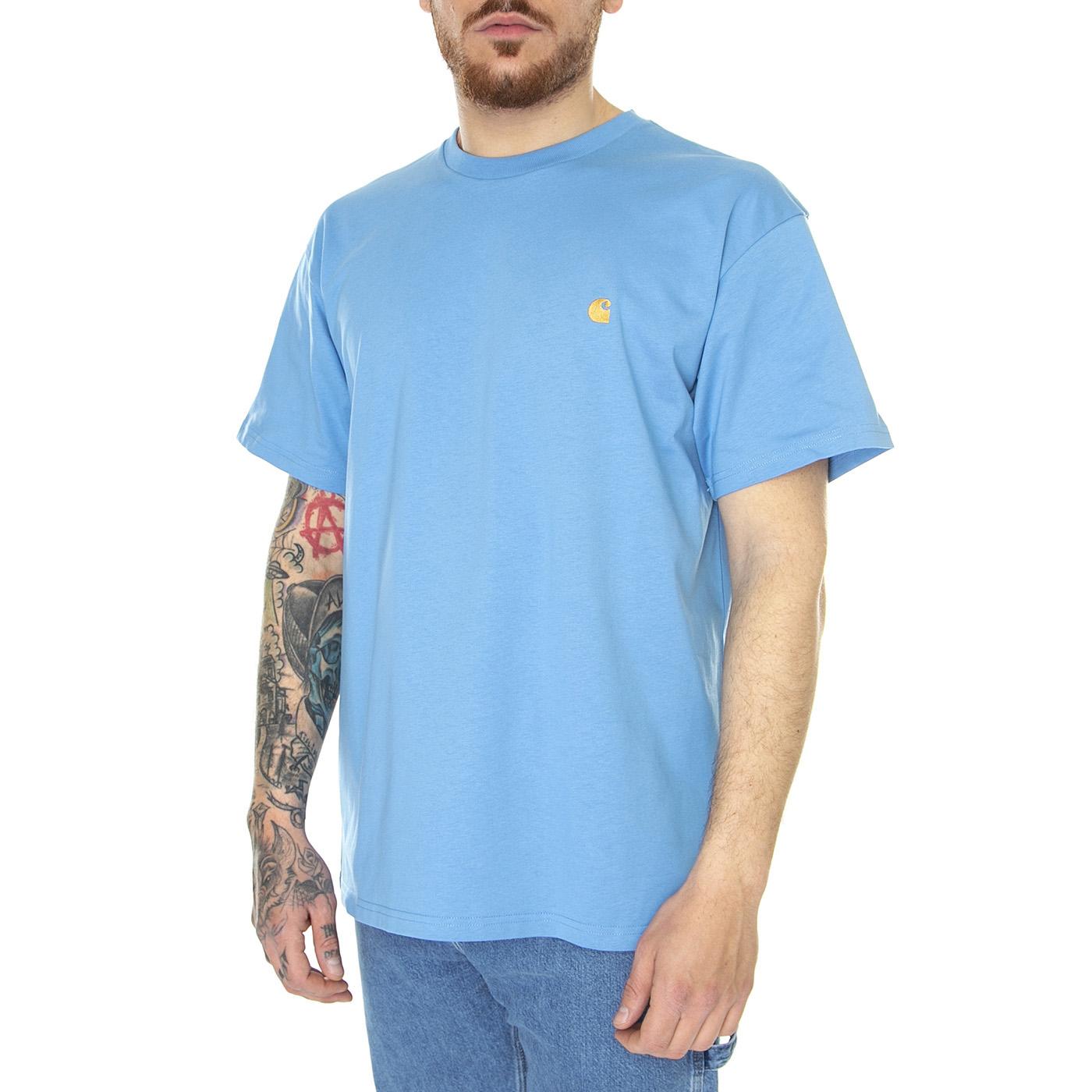 S/S Chase T-Shirt Piscine / Gold - Maglietta Girocollo Uomo Blu I026391-1GTXX  CARHARTT WIP 