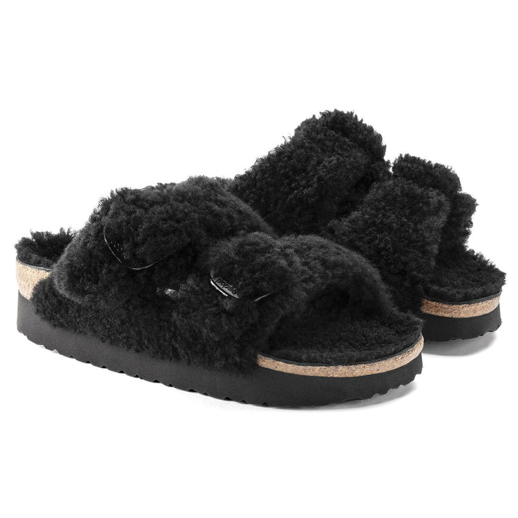 Arizona Big Buckle Teddy Black Fur - Sandali Donna Neri 1021705  BIRKENSTOCK 