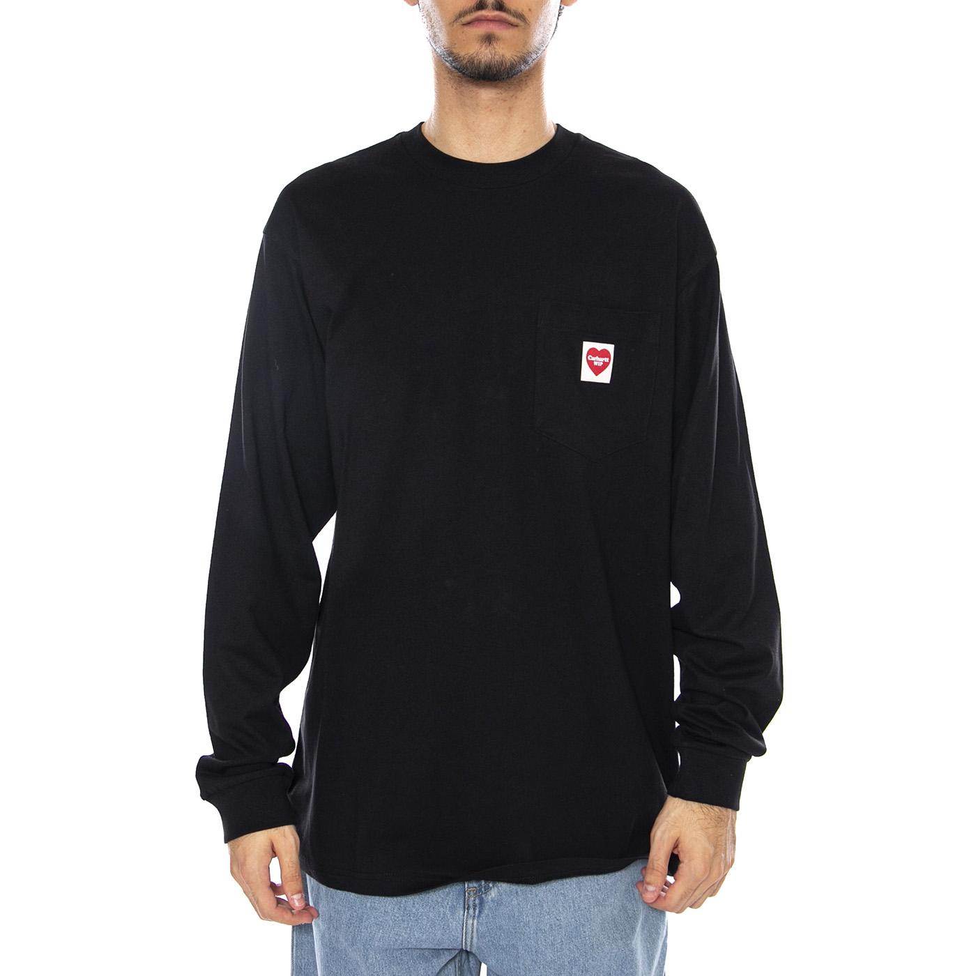 L/S Pocket Heart T-Shirt Black / Red - Maglietta Girocollo Maniche Lunghe Uomo Nera I035300.1V2XX . CARHARTT WIP 
