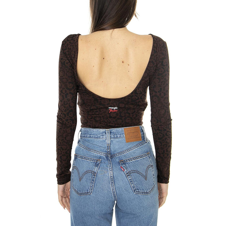 W' Leotard Jaguar Print Beige - Body Donna Marrone W7ZWEGA2  WRANGLER 
