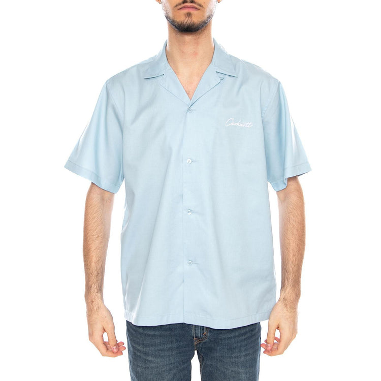 S/S Delray Shirt Icaria / White - Camicia Maniche Corte Uomo Blu I031465 3M3XX CARHARTT WIP 