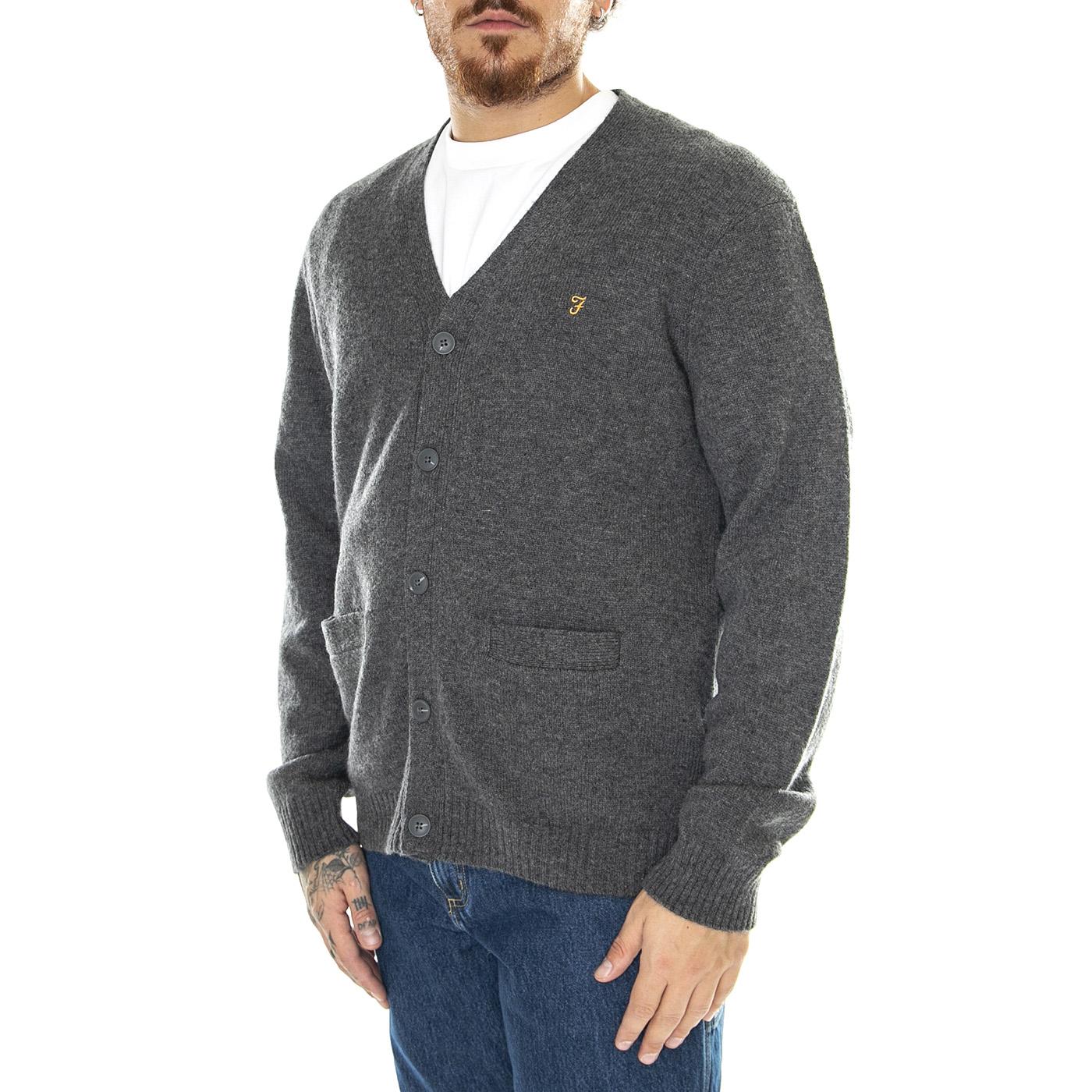 Birchall Lambswool Cardigan Grey Marl - Cardigan Uomo Grigio F4GHC049  FARAH 