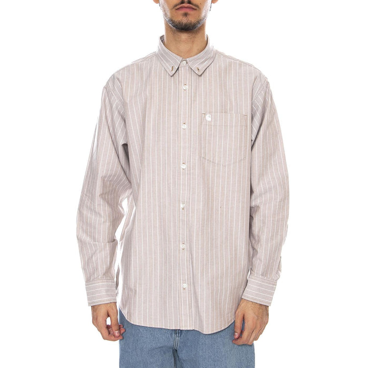 L/S Cassel Shirt Cassel Stripe, Peanut / White - Camicia Uomo Multicolore I035327.35EXX . CARHARTT WIP 