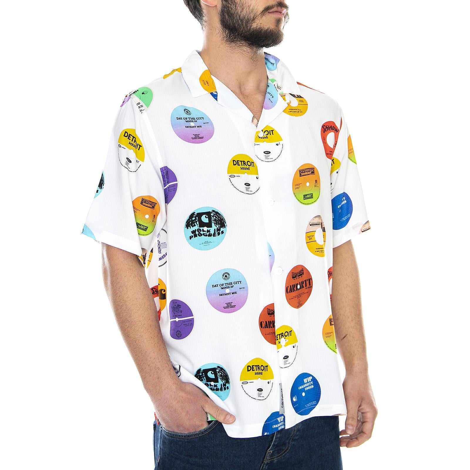 S/S Record Shirt Record Print, White - Camicia Maniche Corte Uomo Bianca I027529.09I.00.03  CARHARTT WIP 