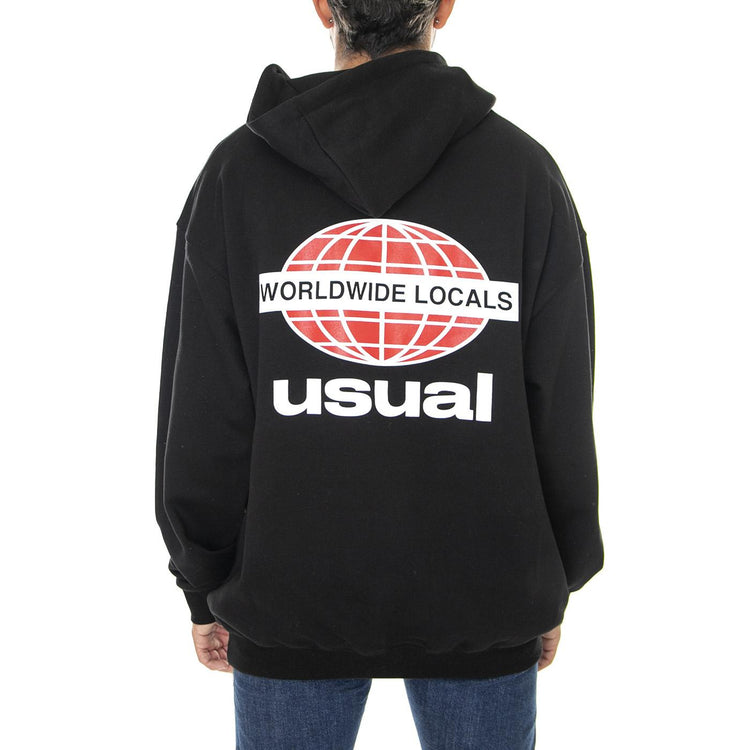 Worldwide Locals Hoodie Black - Felpa con Cappuccio Uomo Nera W22H_WWL_BLK  USUAL 