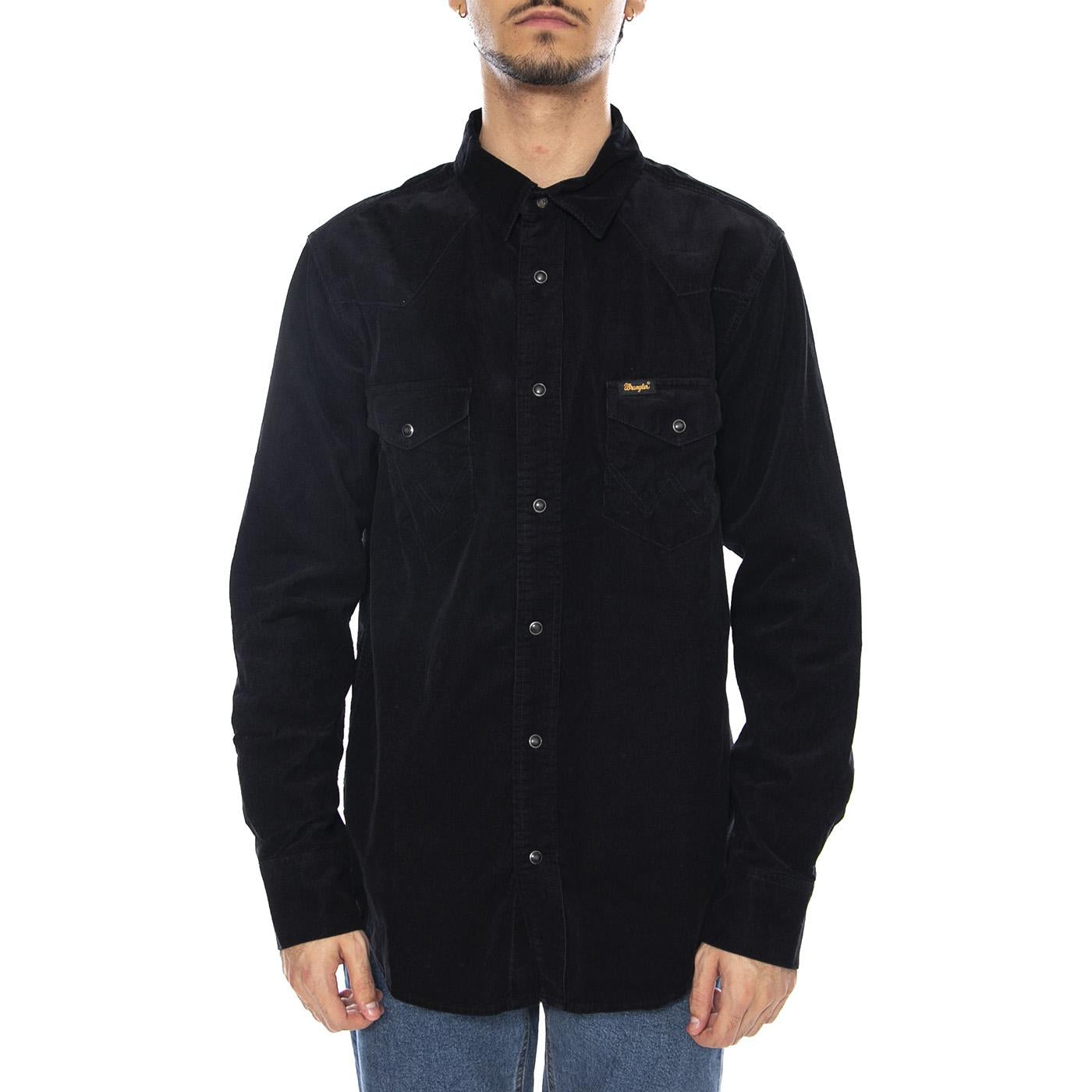 Western Cord Shirt Black - Camcicia in Velluto a Coste Uomo Nera 112371429 . WRANGLER 