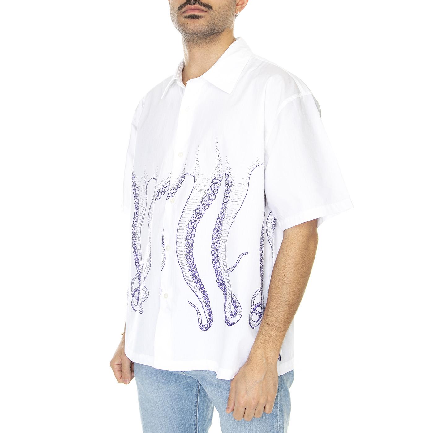 Octopus Outline Shirt White - Camicia Maniche Corte Uomo Bianca / Multicolore 23SOHR03-WHITE-PURPLE  OCTOPUS 