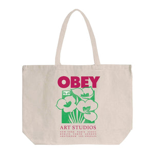 Obey Art Studio Flowers Tote Bag Natural - Borsa Tote Shopping Bag Bianca 100554234 NAT OBEY 
