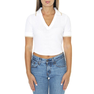Go Jhonny Collar SS Top Pure White - Maglietta Donna Bianca W3YP33KBUJ0-G011  GUESS ORIGINALS 