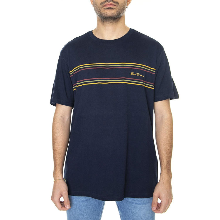Chest Stripe Logo Tee Marine - Maglietta Girocollo Uomo Blu 65590-035  BEN SHERMAN 