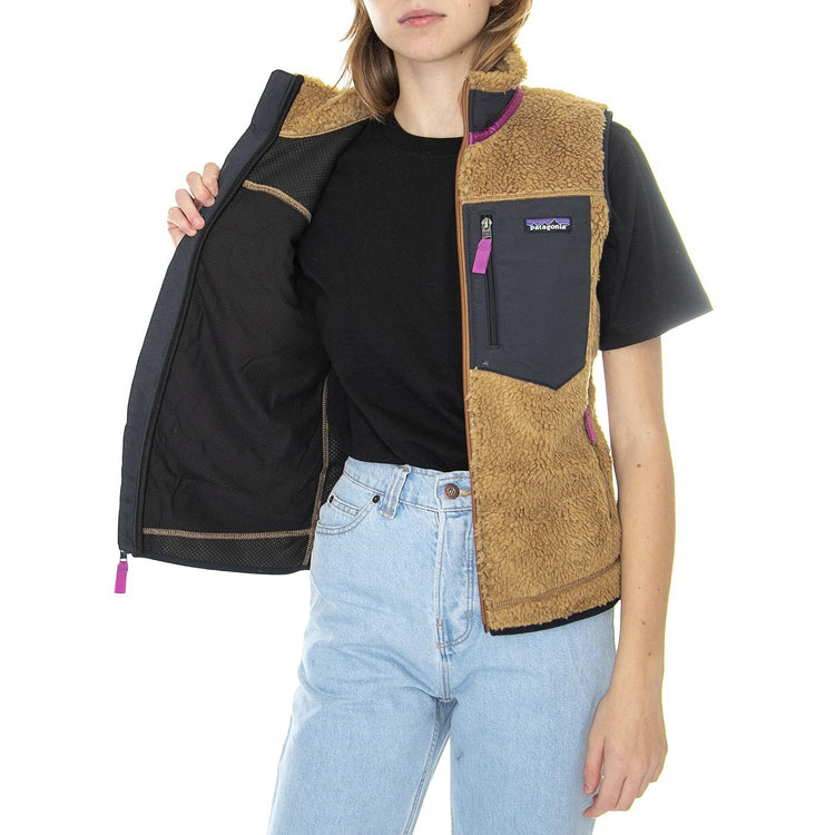 W's Classic Retro-X Vest Nest Brown w/Pitch Blue - Giacca Smanicata Invernale Donna Marrone 23083-NBPI  PATAGONIA 