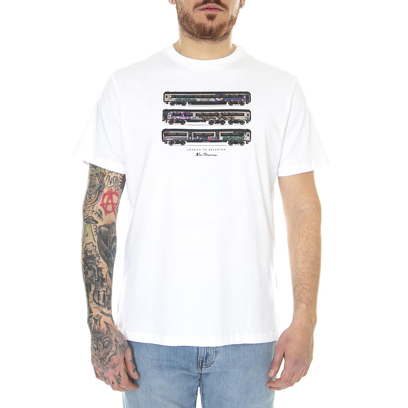 Train Stack Tee White - Maglietta Girocollo Uomo Bianca 65584-010  BEN SHERMAN 