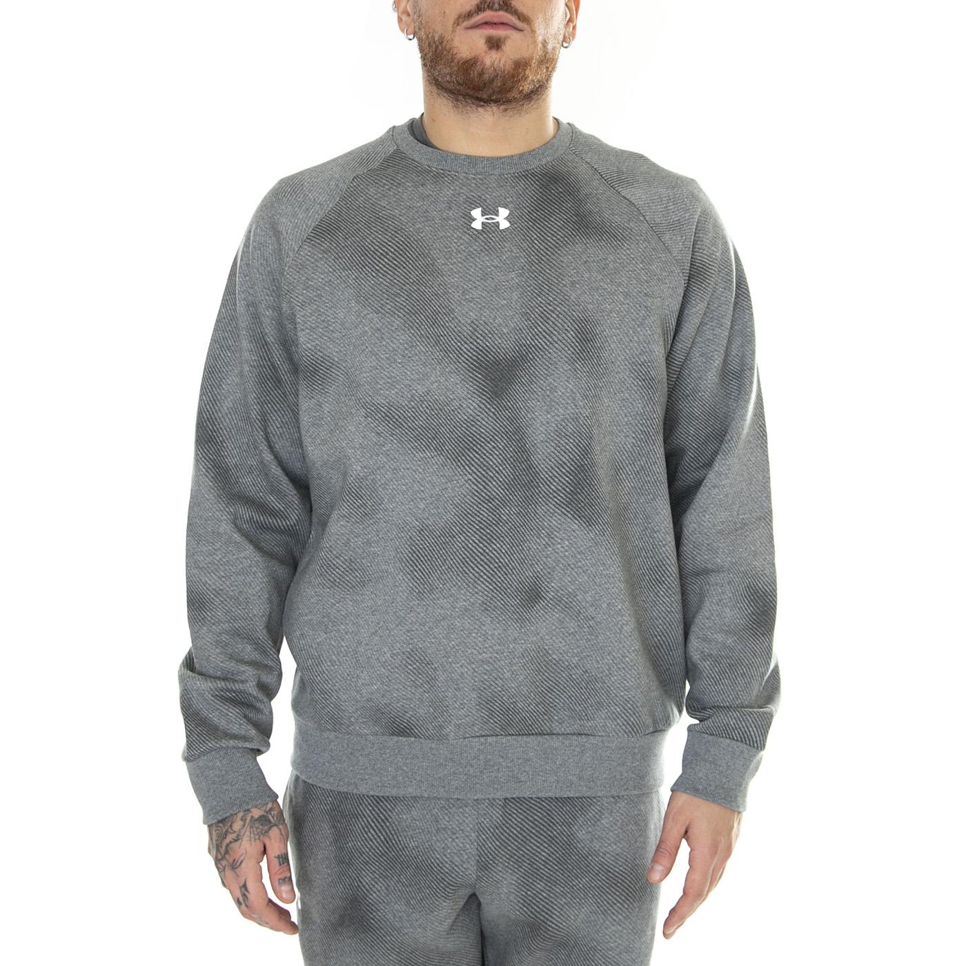 UA Rival Fleece Printed Crew Grey Sweat - Felpa Girocollo Uomo Grigia 77-1379756-25  UNDER ARMOUR 