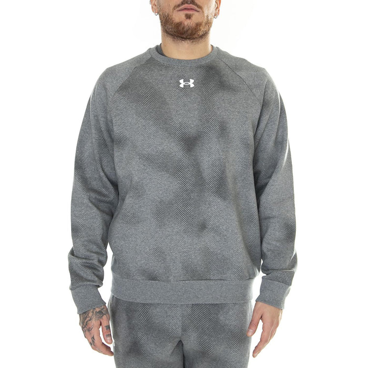 UA Rival Fleece Printed Crew Grey Sweat - Felpa Girocollo Uomo Grigia 77-1379756-25  UNDER ARMOUR 