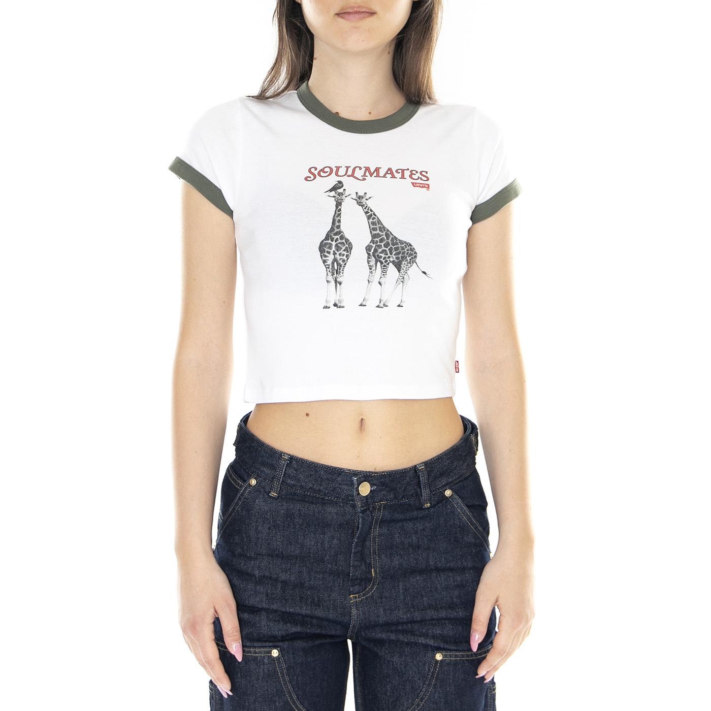 W' Graphic Ringer Mini Tee Soulmates White - Maglietta Girocollo Donna Bianca A3523-0018  LEVIS 