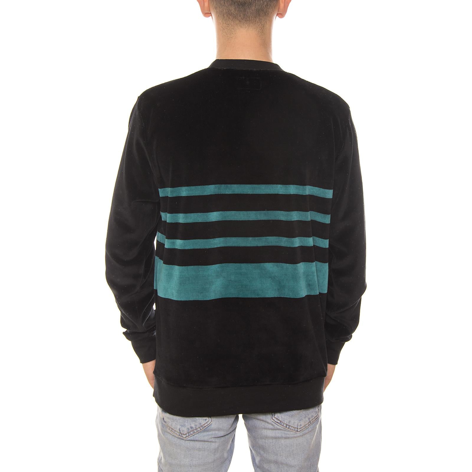 VELOUR STRIPE CREW BLACK 114996-BLACK  STUSSY 