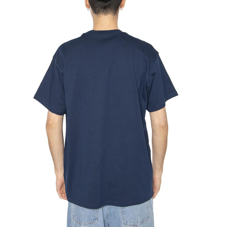 S/S Script Embroidery T-Shirt Ink / Air Yellow - Maglietta Girocollo Uomo Blu I030435.2QFXX  CARHARTT WIP 