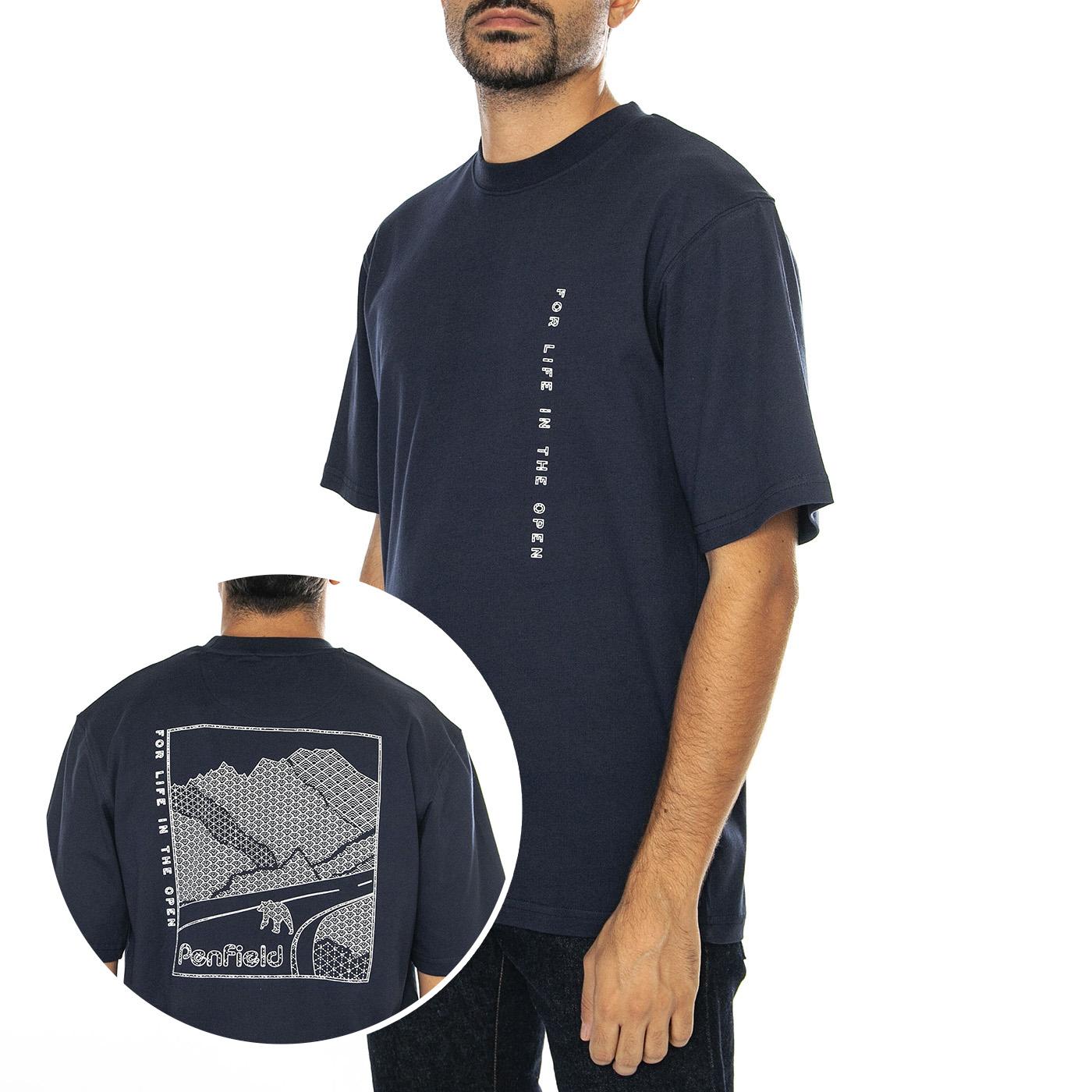 For Life Print In The Open T-Shirt Navy Blazer - Maglietta Girocollo Uomo Blu PFD0497-203  PENFIELD 