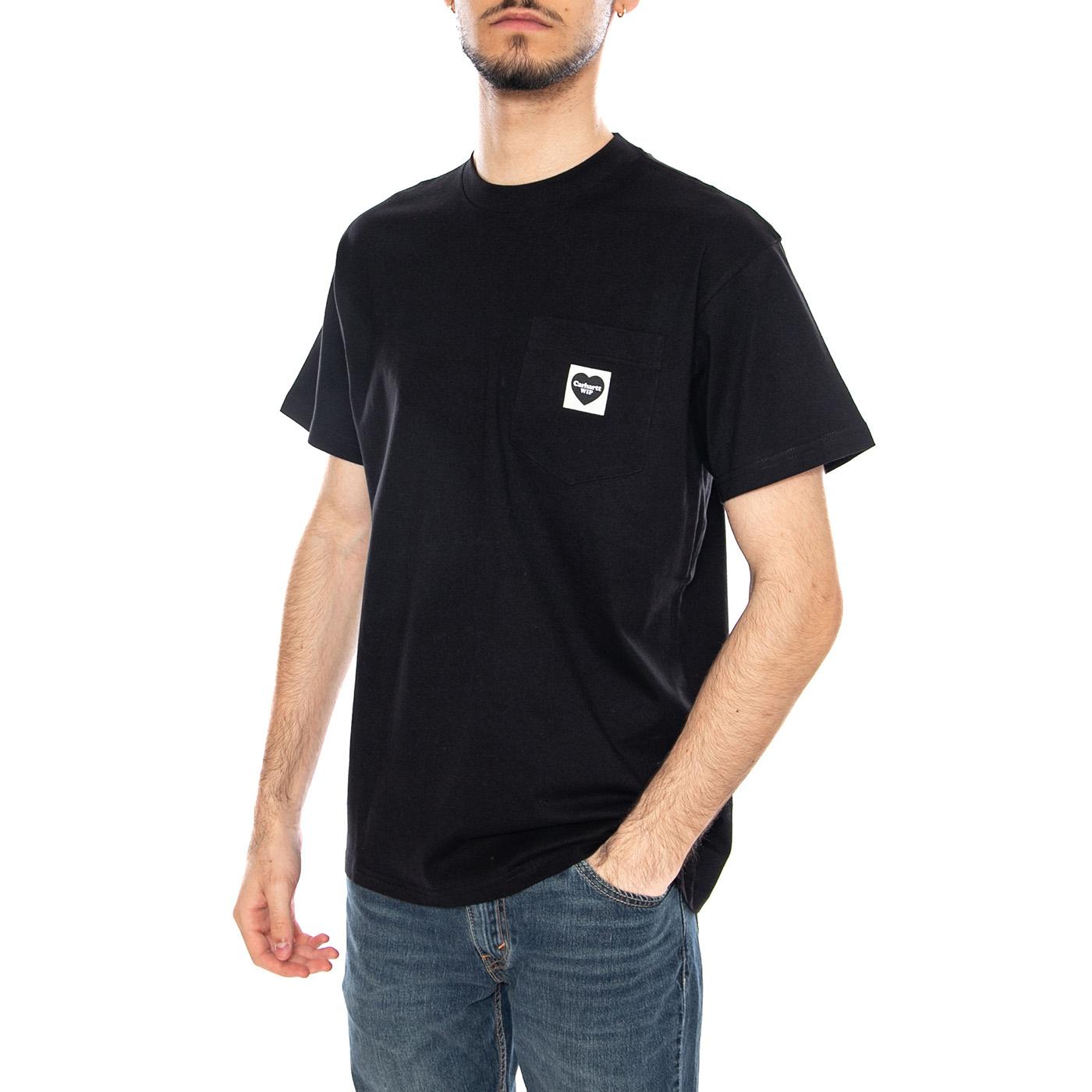 S/S Pocket Heart T-Shirt Black / Black - Maglietta Girocollo Uomo Nera I032128 00EXX CARHARTT WIP 